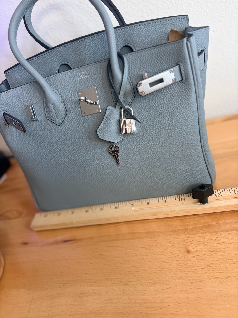Cloudy skies Satchel Bleu Lin chai Gris PHW PLK vintage Togo light blue 30 - Picture 9 of 15